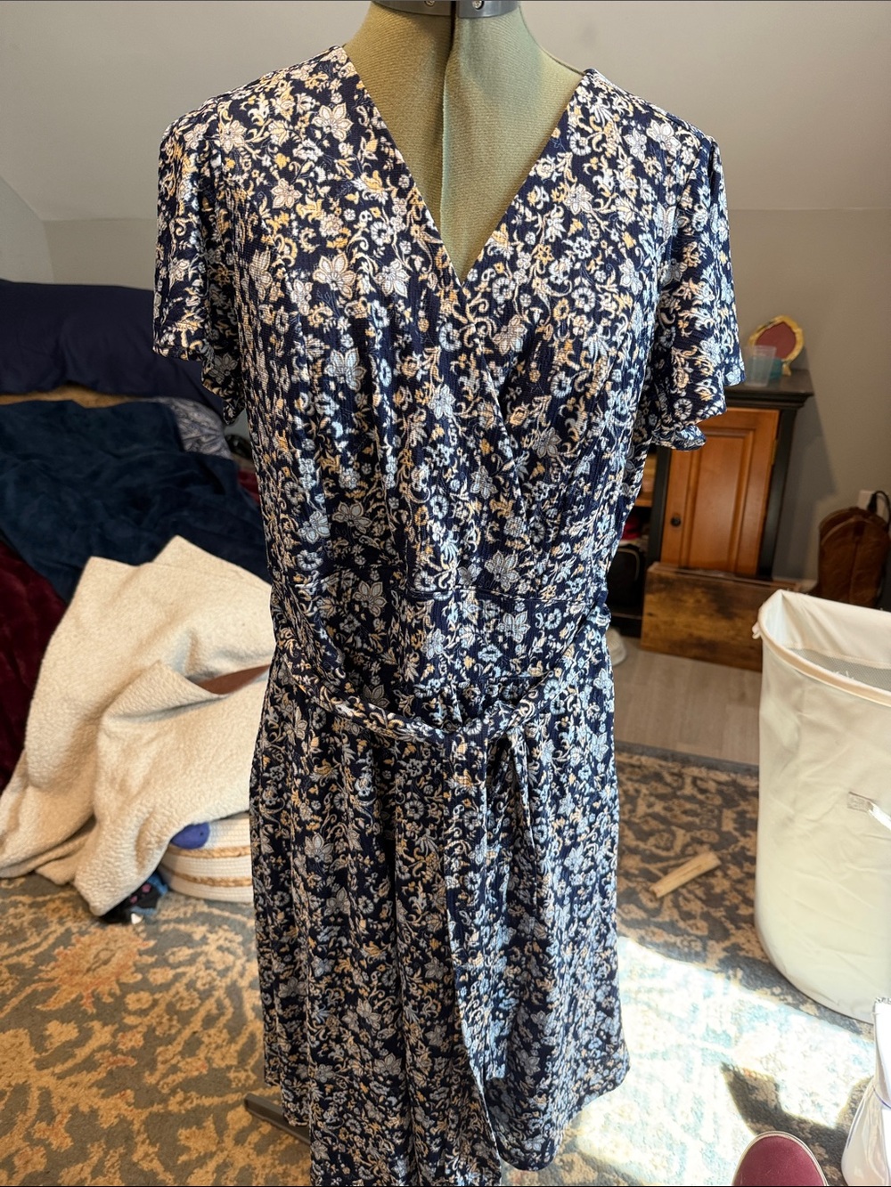 Lane Bryant Navy and White Floral Dress